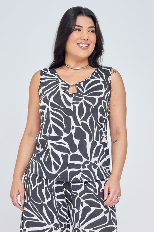 Blusa fem fpm cas estamp bicolor aviam estampado