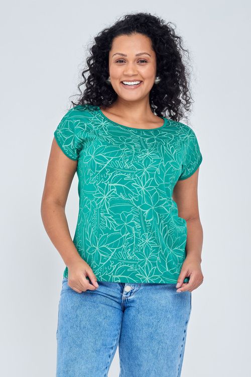Blusa Feminina Casual em Viscose Estampada Verde