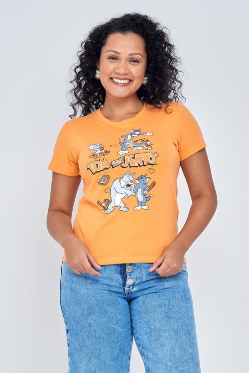Top Licenciado Feminino Tom & Jerry Laranja Médio