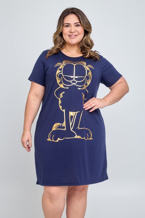 Camisola Feminina Manga Curta Garfield Azul Escuro