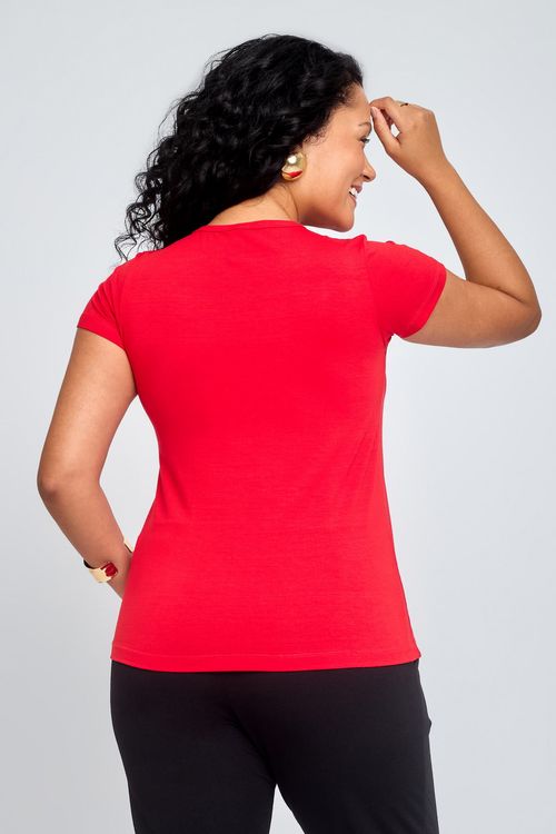 Blusa Feminina Manga Curta com Bolso Frontal Vermelha