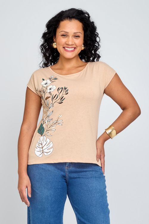 Blusa Feminina Casual Floral Bege