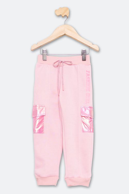 Calça Infantil em Fleece Cargo Rosa Tam 1 a 3