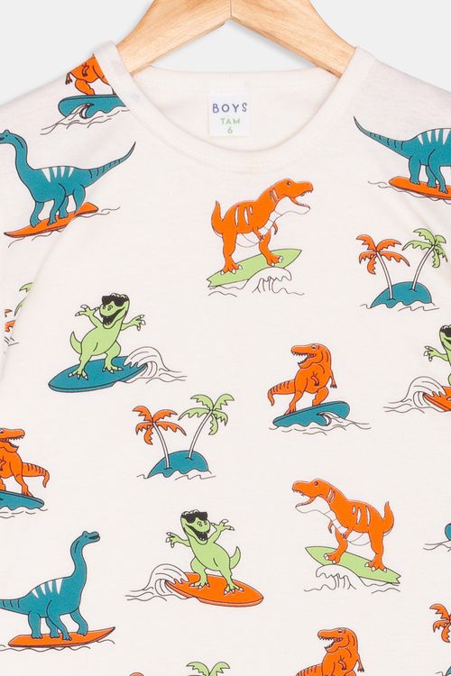 Camiseta Infantil Dinossauros Off White Tam 4 a 8