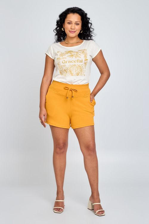 SHORTS FEM CAS 3771 CREPE AMARELO - AMARELO