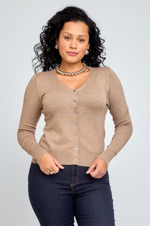 Cardigan Feminino Casual Tricot Bege