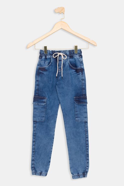 Calça Juvenil Cargo Jeans Marmorizado Tam 10 a 16