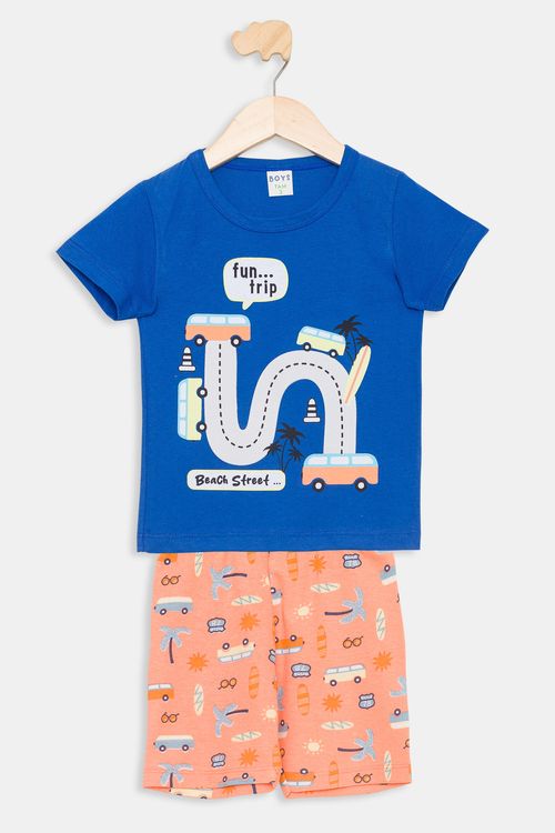 Conjunto Infantil Camiseta e Shorts Carros Azul Tam 1 a 3