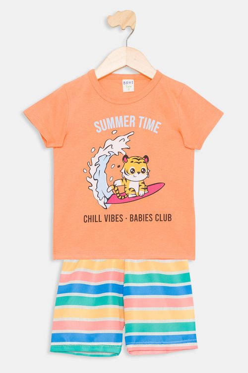 Conjunto Infantil Camiseta e Shorts Tigre Laranja Tam 1 a 3