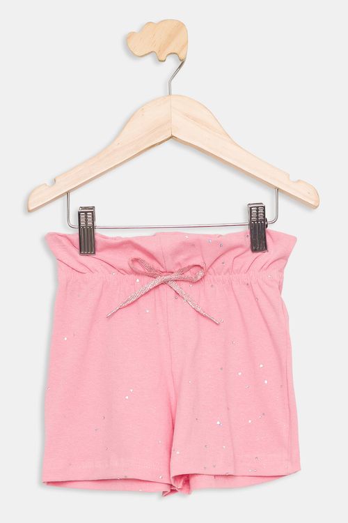 Shorts Infantil com Brilhos Rosa Médio Tam 4 a 8