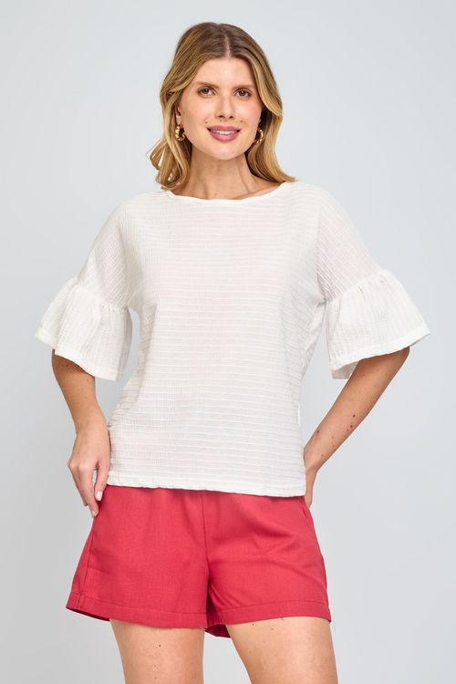 Blusa Feminina Casual Manga Maria Off White