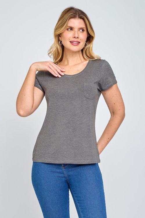 Blusa Feminina em Viscolycra Bolso Frente Mescla