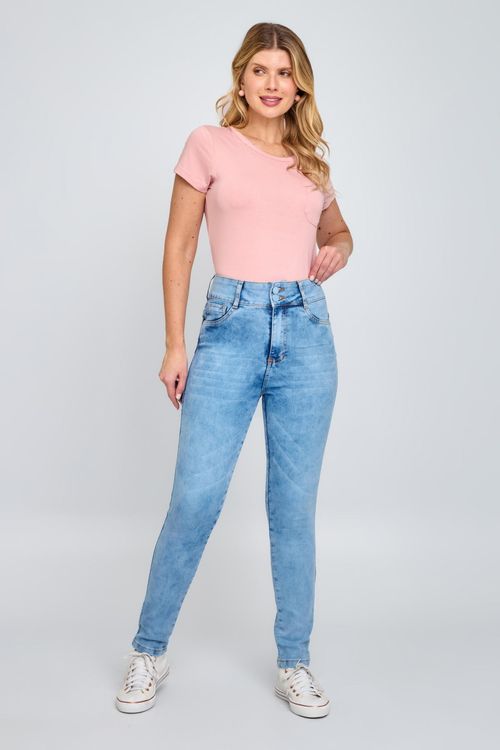Calça Feminina Skinny Cintura Baixa Jeans Claro