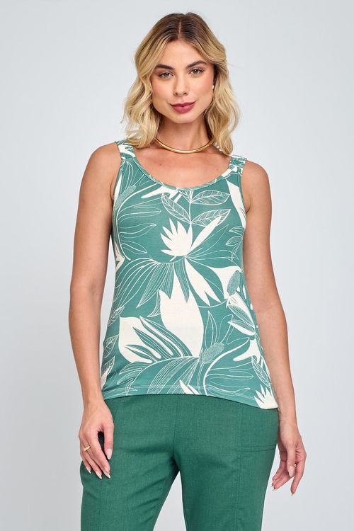 Regata Feminina Casual Alça Franzida Floral
