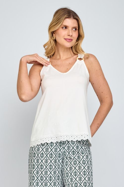 Regata Feminina Casual Suede com Argola Off White