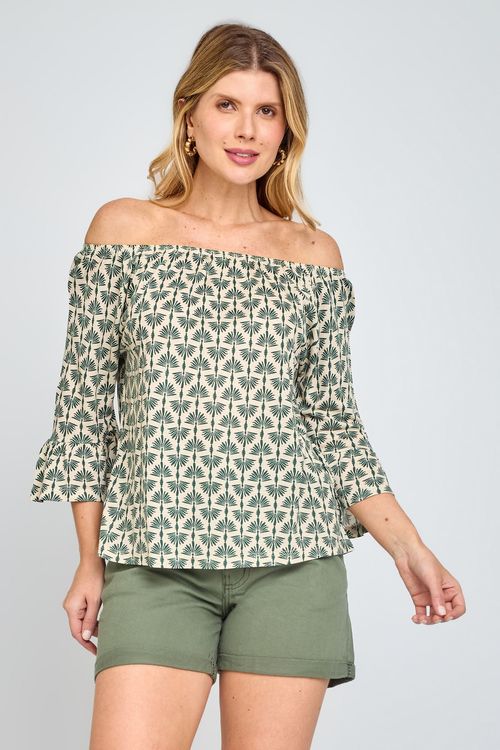 Blusa Ciganinha Feminina Caedu Viscose Verde Casual