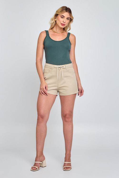 Shorts Feminino Mom Com Cinto Bege