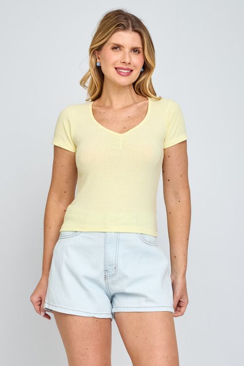 Top Feminino Franzido Amarelo Médio