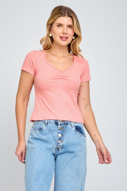 Top Feminino Caedu Franzido Ribana Coral Laranja Escuro