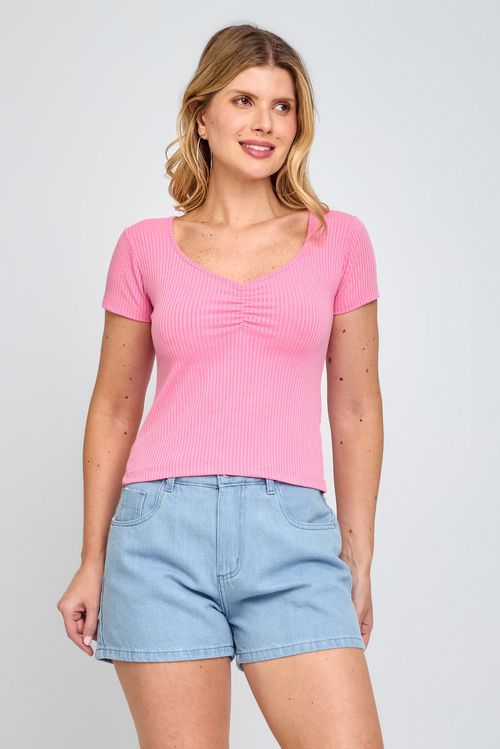 Top Ribana Feminino Franzido Rosa Médio Caedu