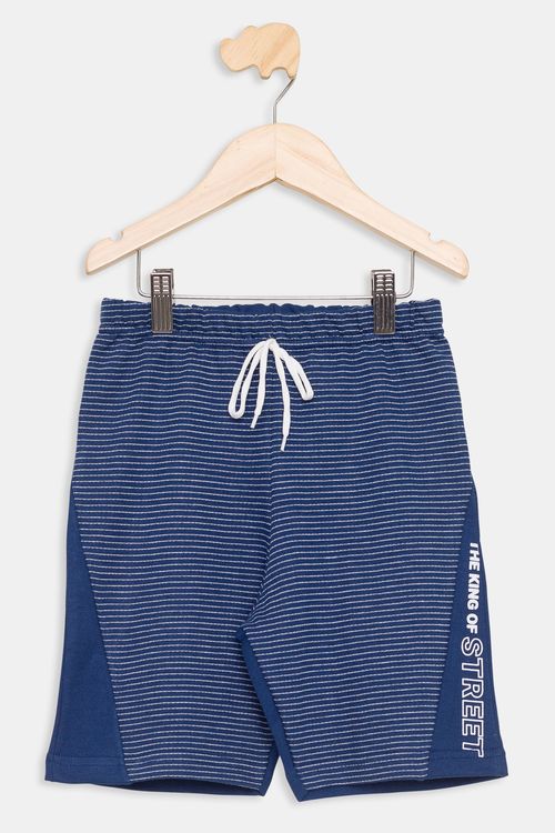 Bermuda Infantil em Moletom Listrada Azul Escuro Tam 4 a 8
