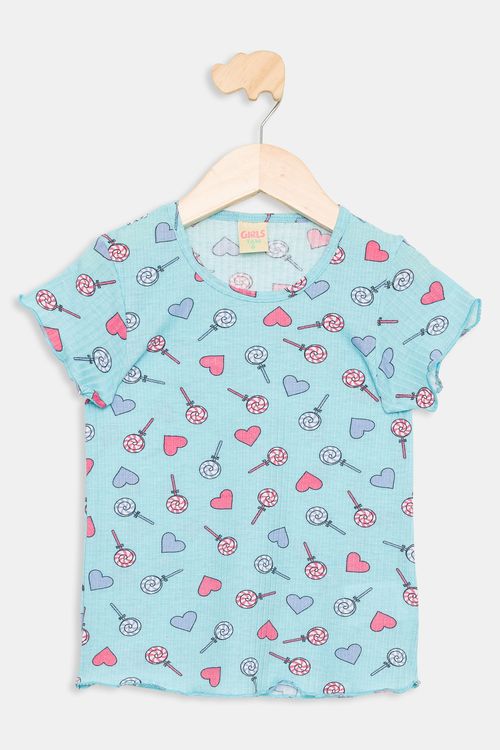 Blusa Infantil Estampada Verde Claro Tam 4 a 8