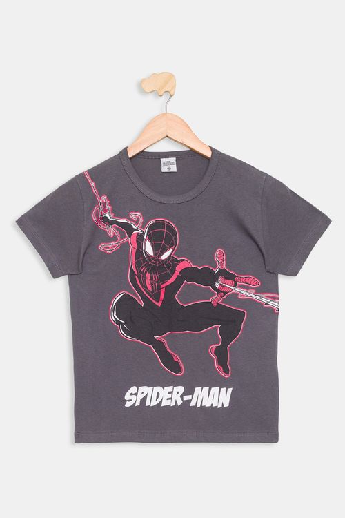 Camiseta Manga Curta Infantil 4/10 Anos Spider - Cinza Escuro