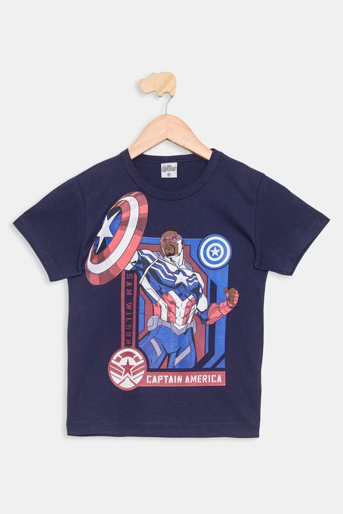 Camiseta Manga Curta Infantil 4/10 Anos Capitão America - Azul Escuro