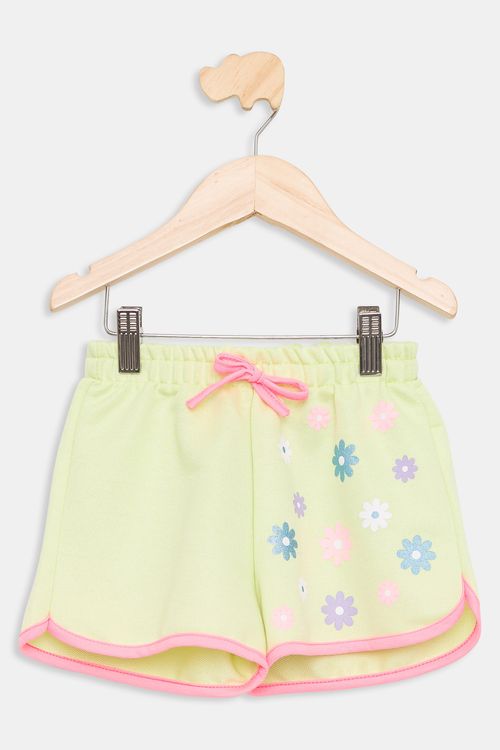 Shorts Infantil Floral Amarelo Neon Tam 4 a 8