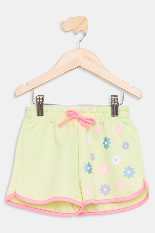 Shorts Infantil 4/8 Anos Lima Flor - Amarelo Neon