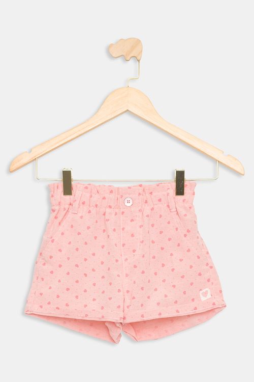 Shorts Infantil Caedu Coral Corações Sarja 4-8 Anos