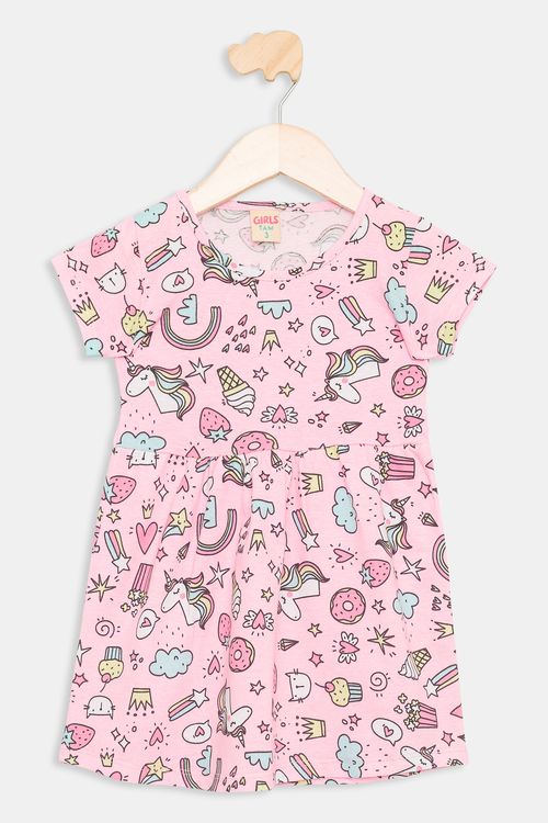 Vestido Infantil Unicórnio Rosa Caedu Algodão Tam 1-3