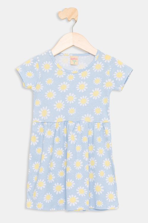Vestido Infantil Floral Azul Claro Tam 1 a 3