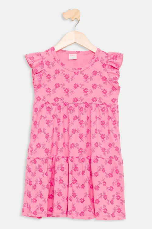 Vestido Infantil Rosa Floral Caedu Algodão Tam 4-8