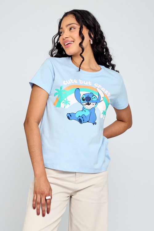 Camiseta Feminina Stitch Azul Claro