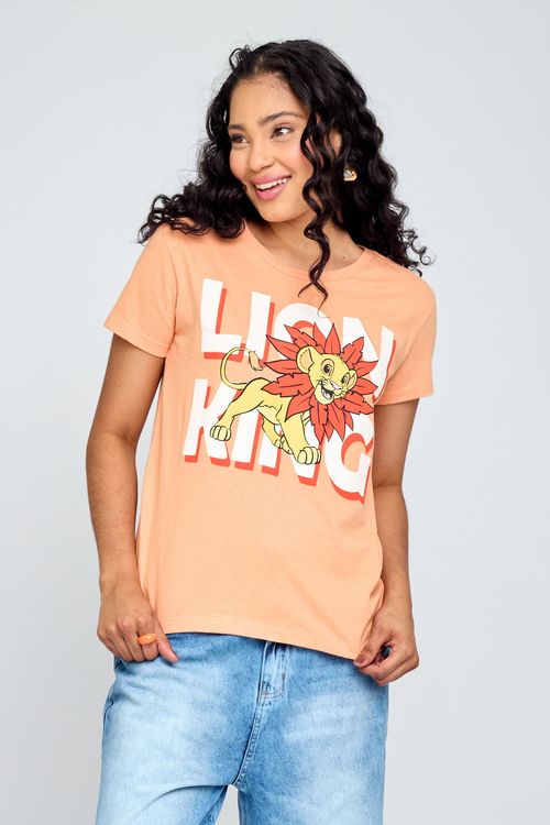 Camiseta Feminina Simba e Timão Laranja Claro