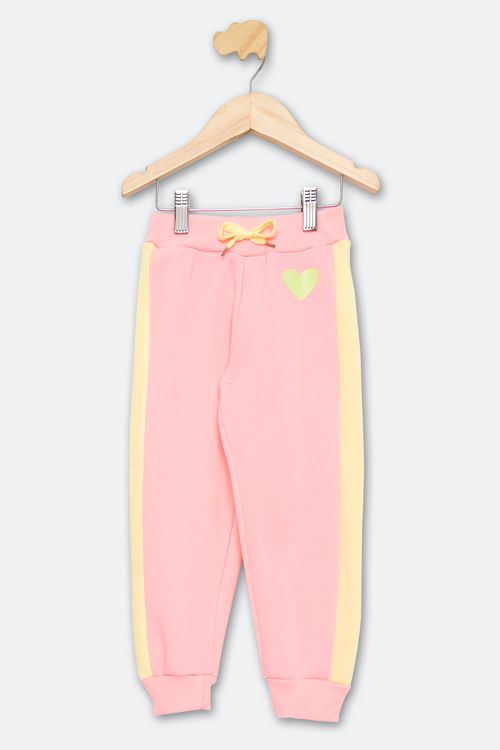Calça Infantil em Fleece Estampada Rosa e Amarelo Tam 1 a 3