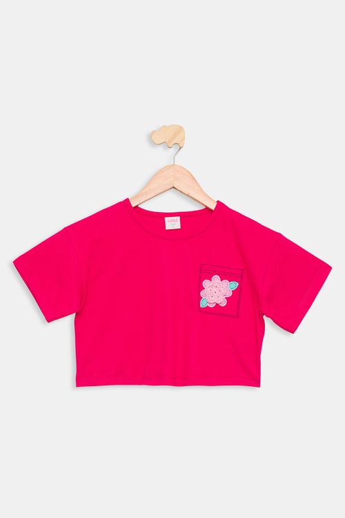 Blusa Infantil Flor Crochê Rosa Escuro Tam 4 a 8