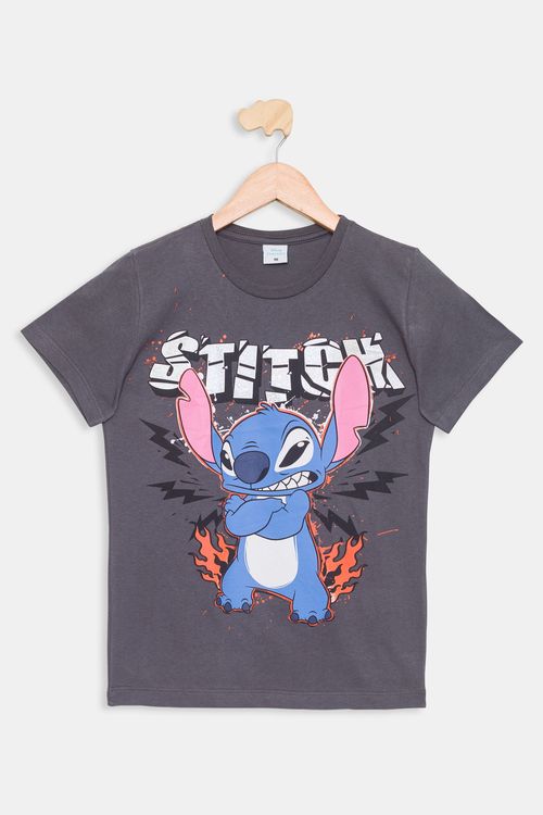 Camiseta Manga Curta Infantil 10/16 Anos Stitch - Cinza Escuro