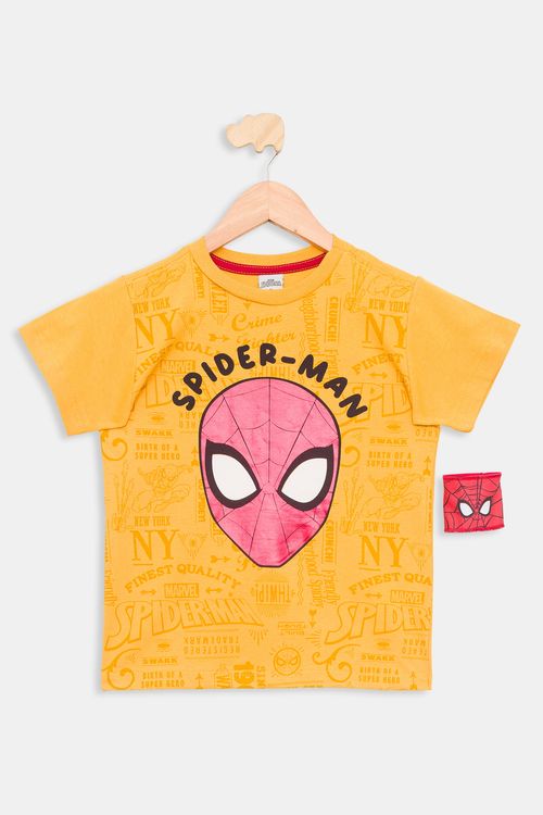 Camiseta Manga Curta Infantil 4/10 Anos Spider - Amarelo Escuro