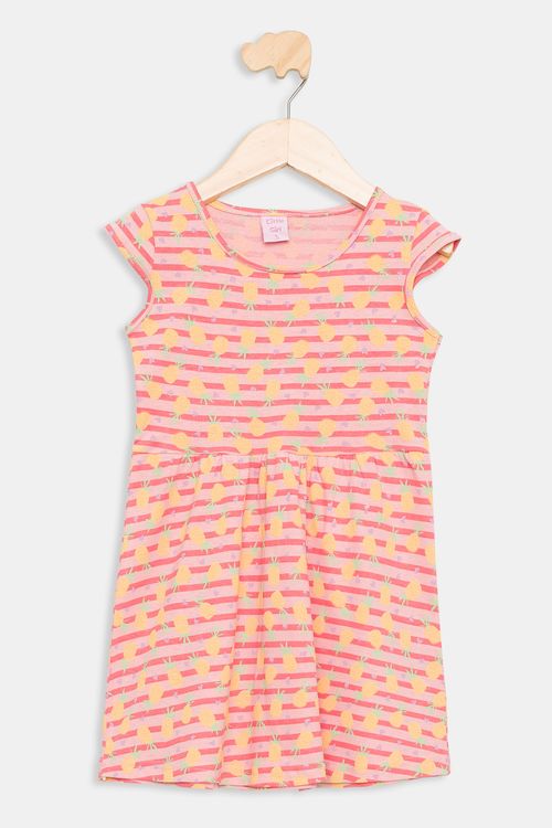 Vestido Infantil Caedu Listrado Laranja Algodão