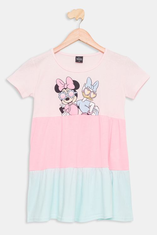 Vestido Infantil 4/10 Anos - Minnie e Margarida - Rosa Claro