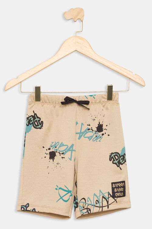 Bermuda Infantil em Moletom Estampada Bege Tam 4 a 8