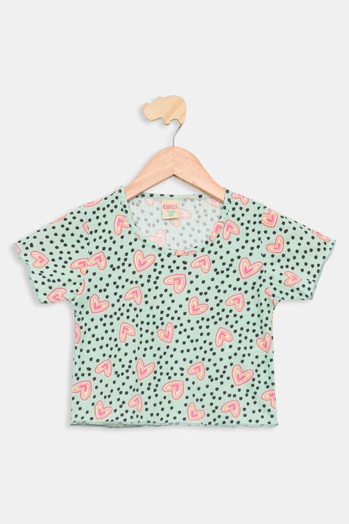 Blusa Juvenil em Ribana Coração Verde Claro Tam 10 a 16