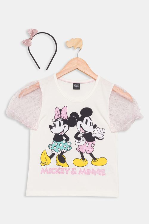 Blusa Infantil Minnie com Tiara Off White Tam 4 a 10
