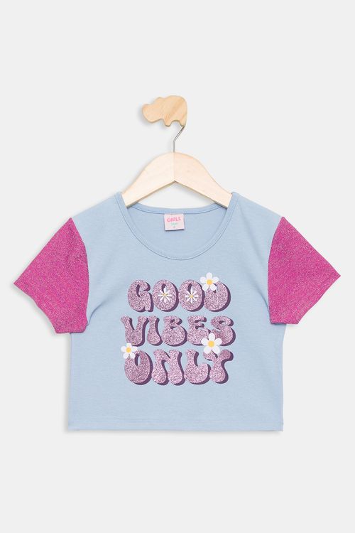 Blusa Infantil Good Vibes Azul Claro Tam 4 a 8
