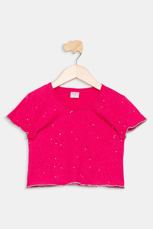 Blusa Infantil com Brilhos Rosa Escuro Tam 4 a 8
