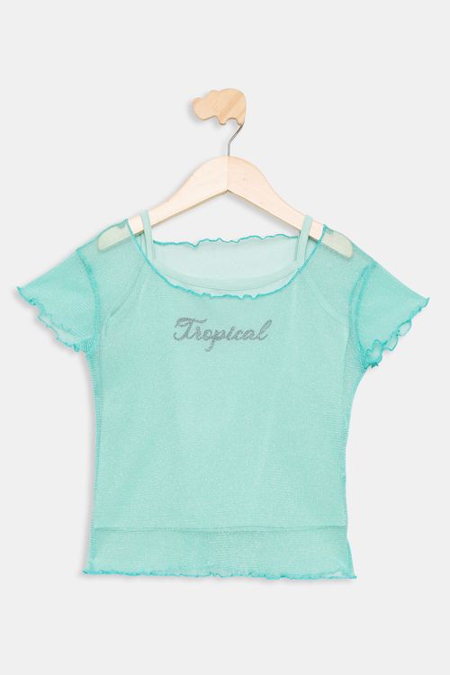 Blusa Infantil Tule Verde Médio Tam 4 a 8