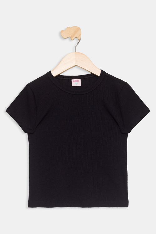 Blusa Infantil 4 a 8 em Ribana Liso Preto