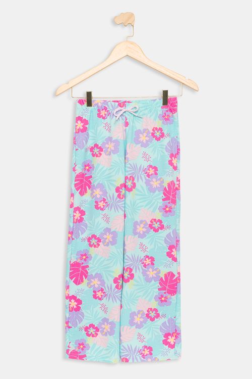 Calça Infantil Floral Rosa e Azul Tam 10 a 16